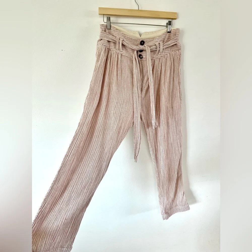 Free People Rumors Yarn Dye Harem Pants In Natural Slouchy‎ Cotton Size 6